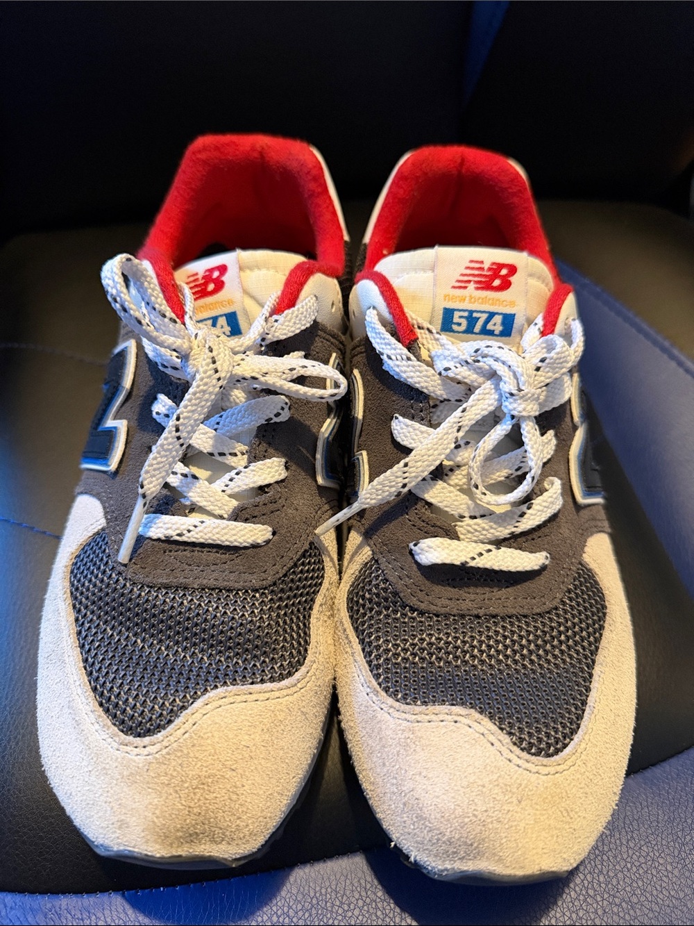 New Balance 574 Sneakers in Gray, Beige and Red